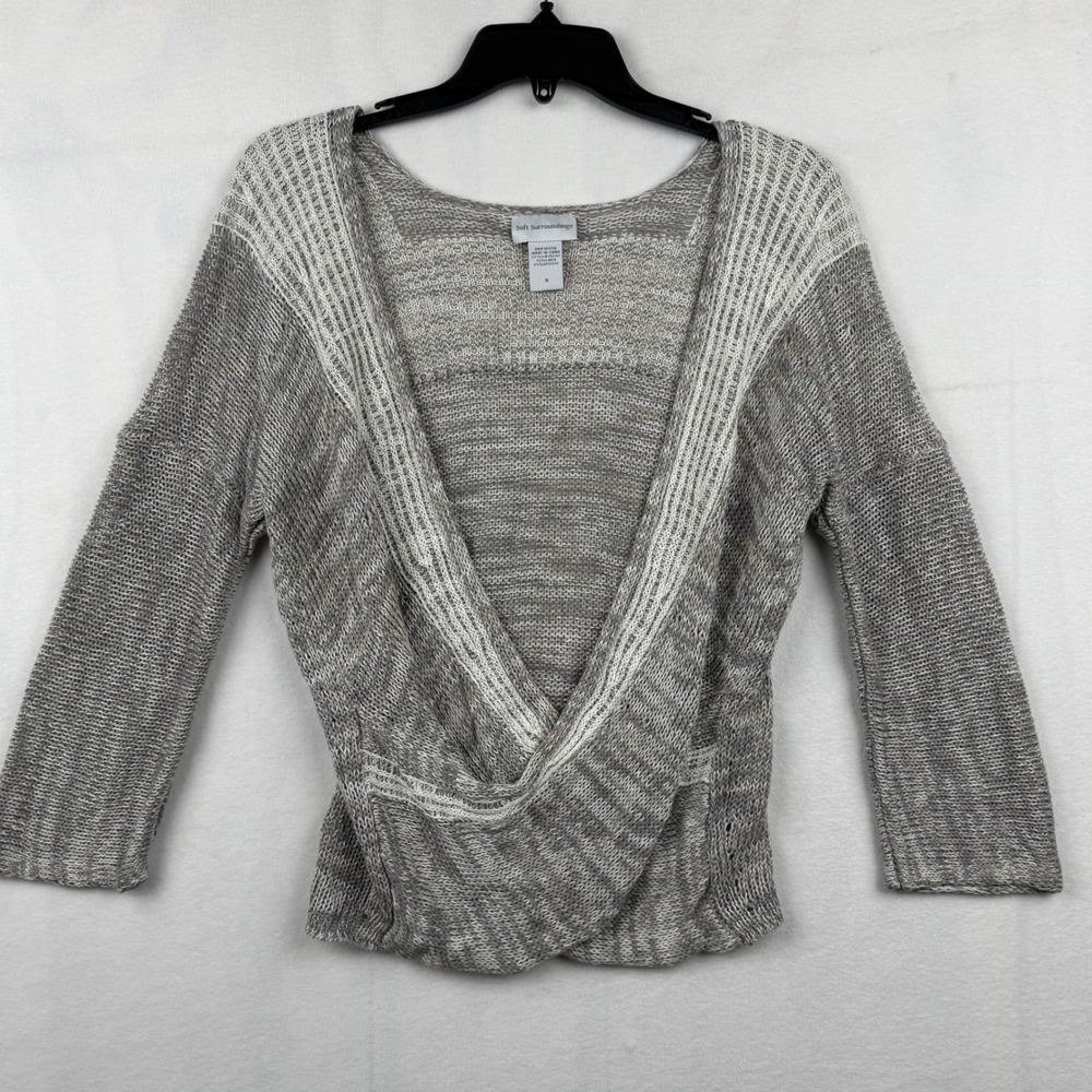 Soft Surroundings Women's Knit‎ Twist Front Top Gray White Size S